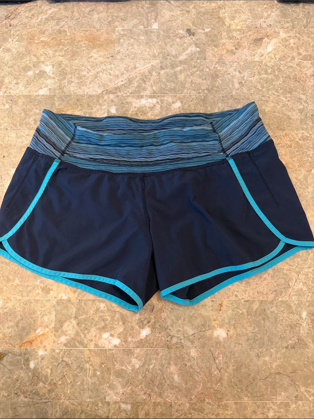 lululemon athletica Navy Running Shorts with Teal Trim